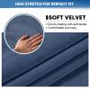 Stretch Velvet Sofa Seat Cushion Cover, Large 4-Seater, Navy Blue view 4