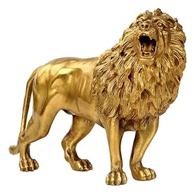 Pure Brass Lion Statue, Chinese Golden Guardian Decor