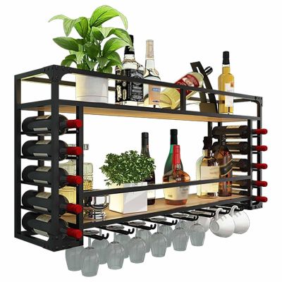 Leomix Wall-Mounted Metal Wine Rack, 2-Tier Vintage Design, 120 cm