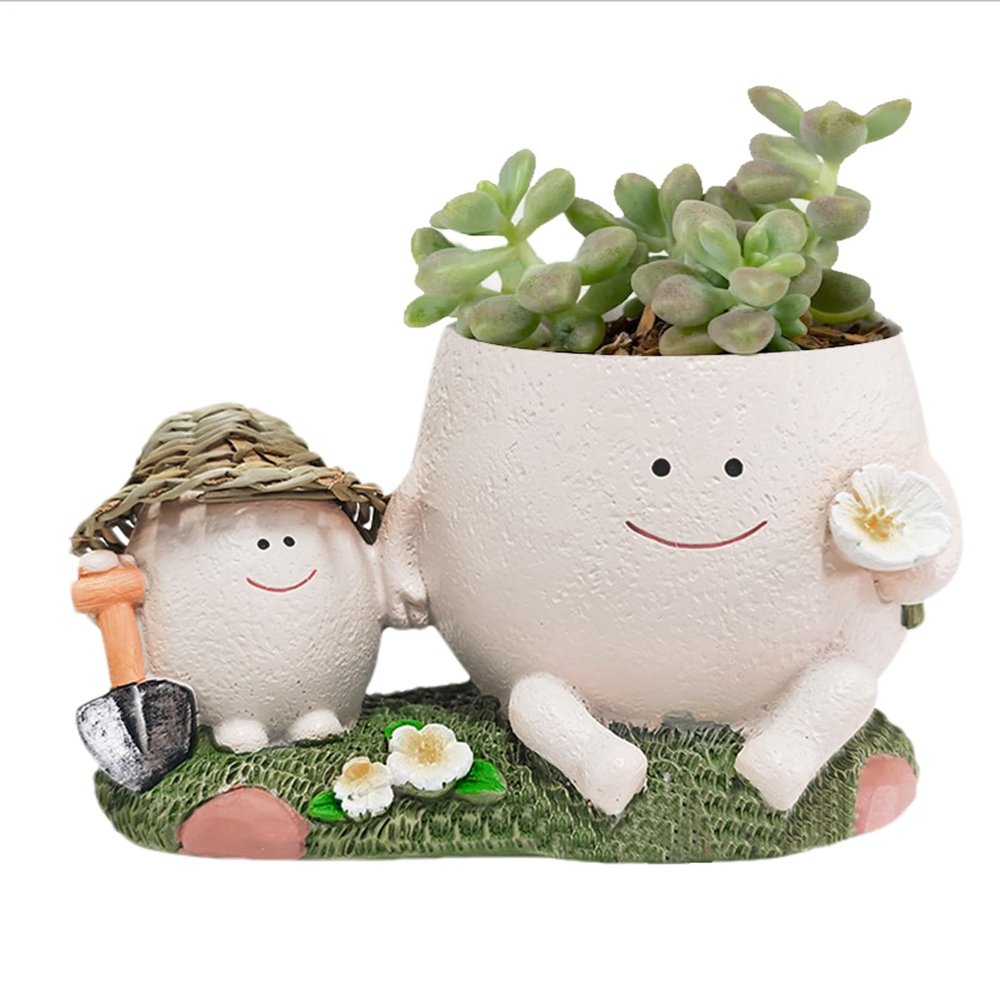 itrimaka Parent-Child Planter with Resin Head Ornament