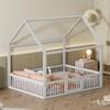 140 x 200 cm Solid Wood House Bed with Door, White view 3
