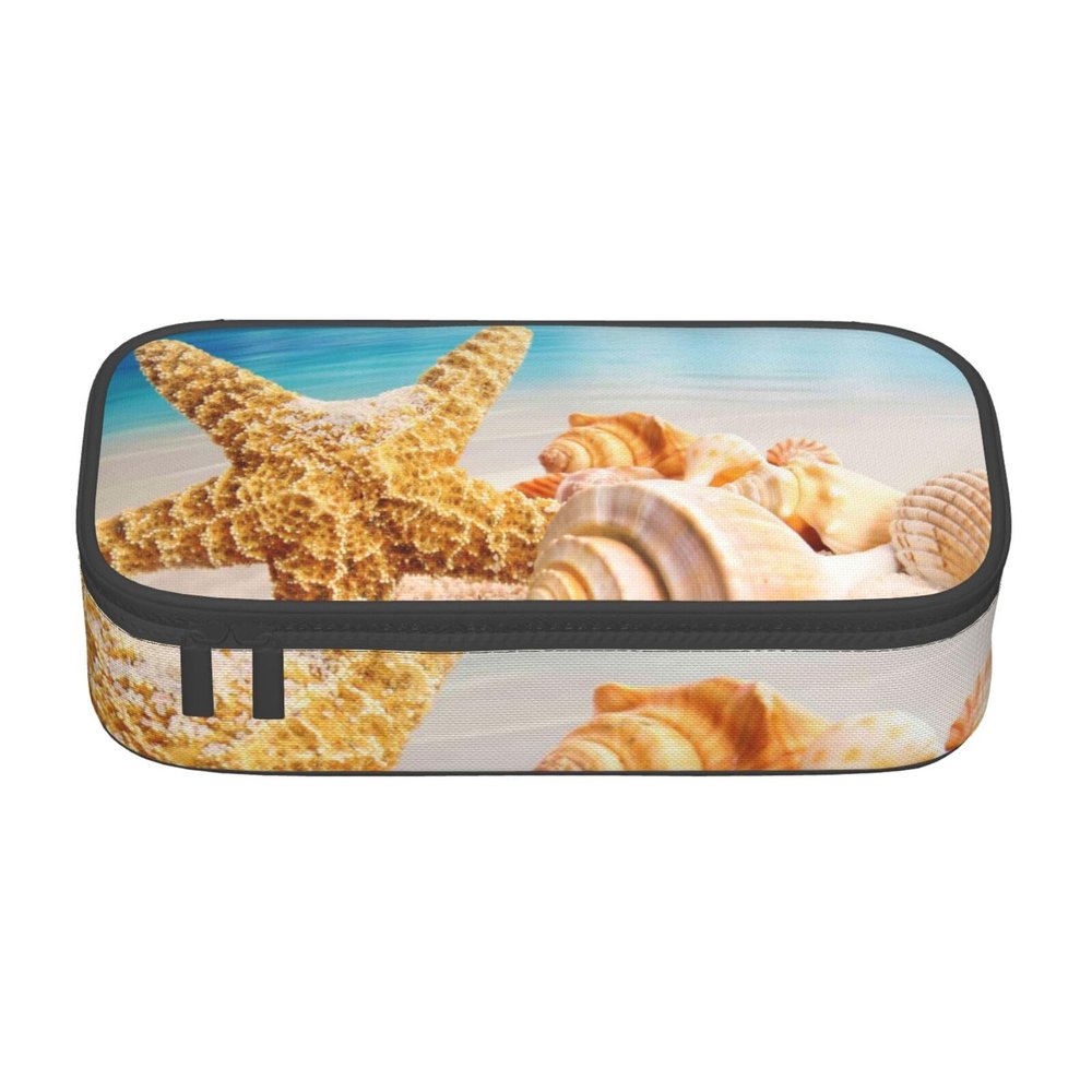 VANANI Beach Shell Print Large-Capacity Multifunctional Pencil Case, Black