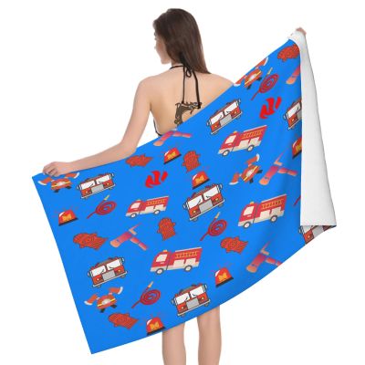 Large Fire Truck Pattern Beach Towel, Microfiber, Quick-Drying, 70 x 150 cm