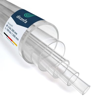 diconfa Clear, Colorless Acrylic Tube 300/292 mm, 250 mm – 25 cm Long