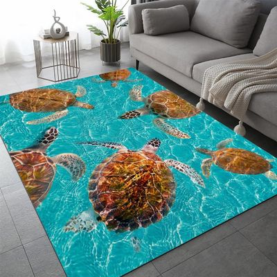 ARiXIaNg Sea Turtle Short-Pile Rug, 3D Ocean Animal Pattern, Non-Slip Flannel, 60 x 90 cm