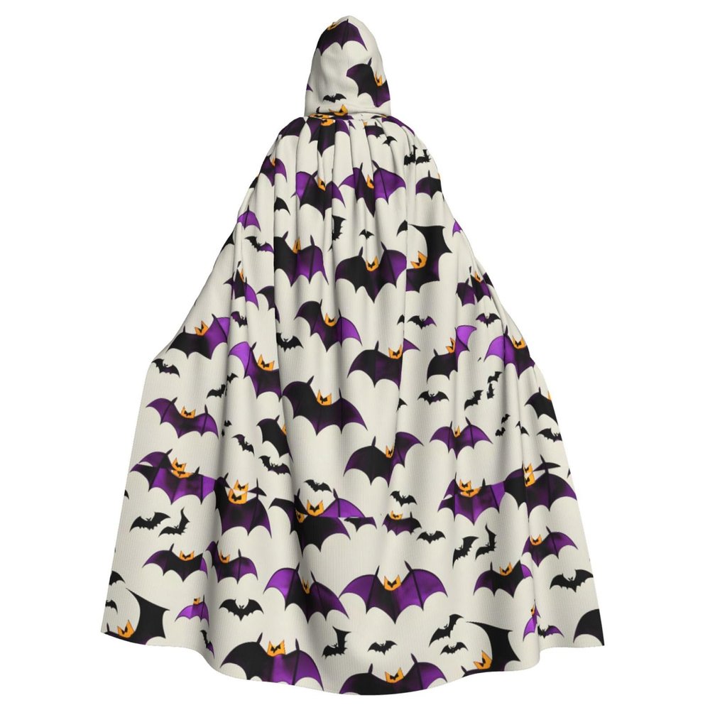 BREAUX Halloween Flying Purple Bats Print Hooded Poncho, Unisex, Black, One Size