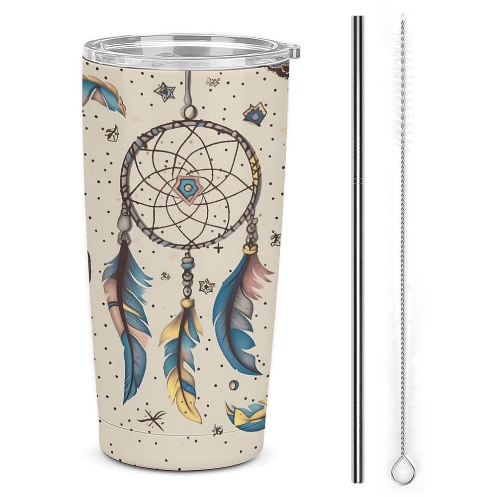 YHEGBFD Insulated Stainless Steel Travel Coffee Tumbler with Dreamcatcher & Moon Print