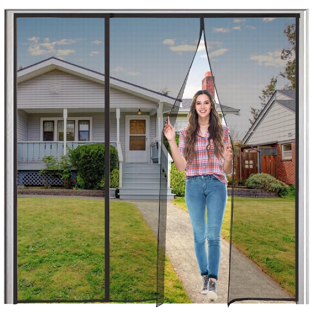 Magnetic Screen Door 215 x 215 cm, Black, Self-Closing, No-Drill Adhesive Mount