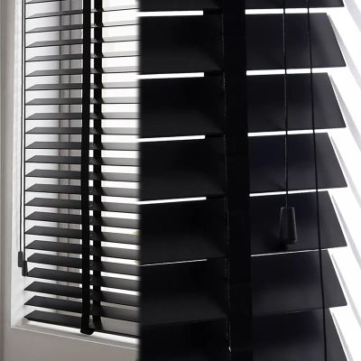 Black Horizontal Wood Blinds, 50 mm Slats, Solid Tung Wood, 110 x 240 cm