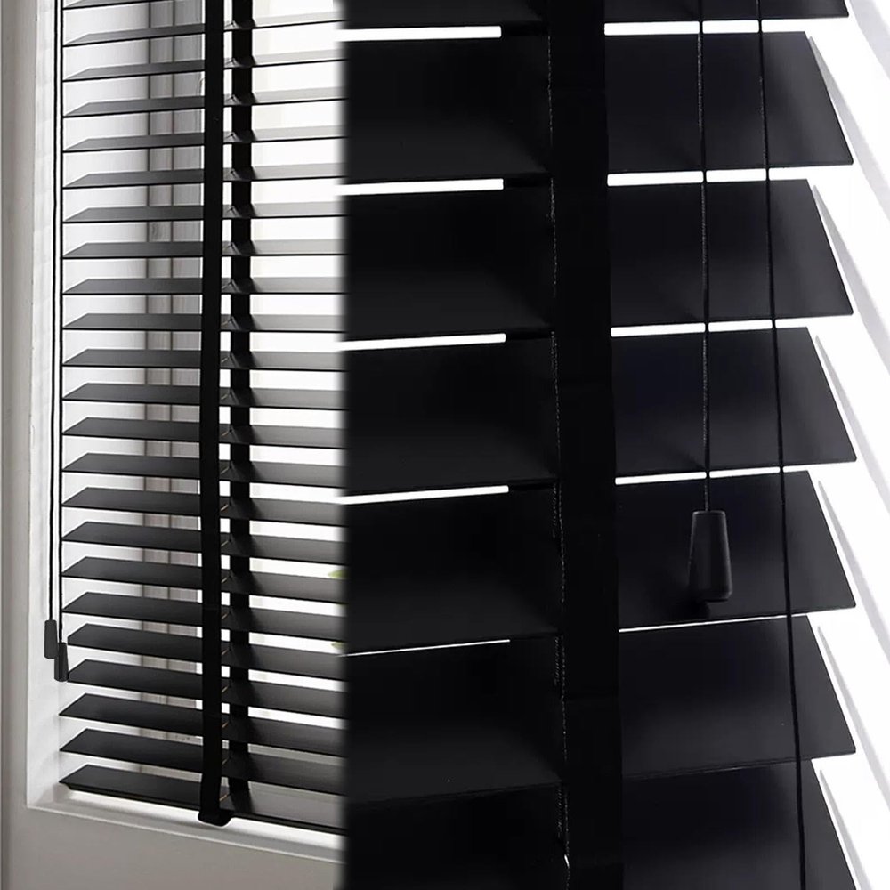 Black Horizontal Wood Blinds, 50 mm Slats, Solid Tung Wood, 110 x 240 cm