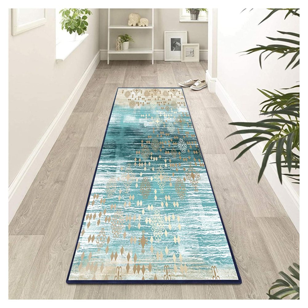 Siunwdiy Blue Runner Rug 80 x 280 cm for Hallway, Kitchen, Living Room and Bedroom, Washable Polyester, Abstract Pattern