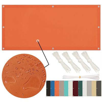 Weather-Resistant Balcony Privacy Screen 110 x 400 cm, Waterproof Orange Rectangular Sun Shade with Grommets