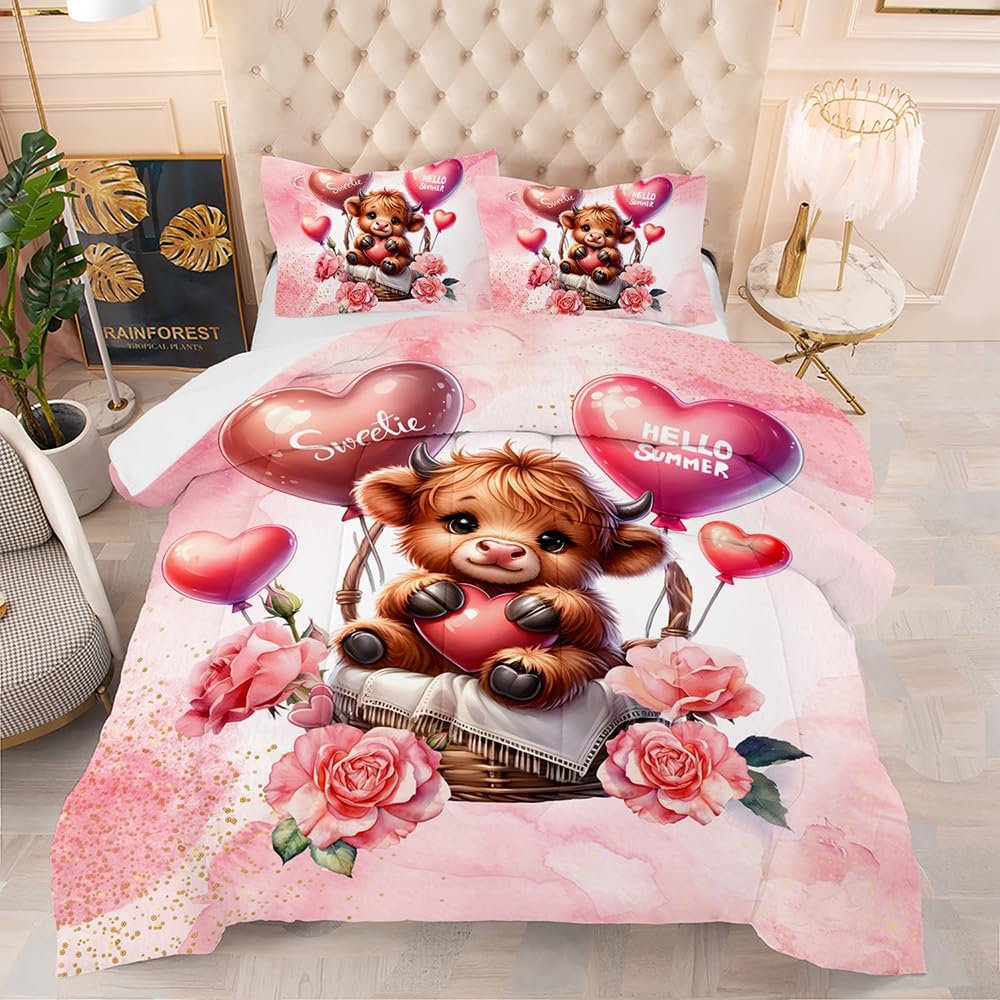 Balloon Rose Brown All-Season Quilt, 140 x 200 cm, with 2 Pillowcases