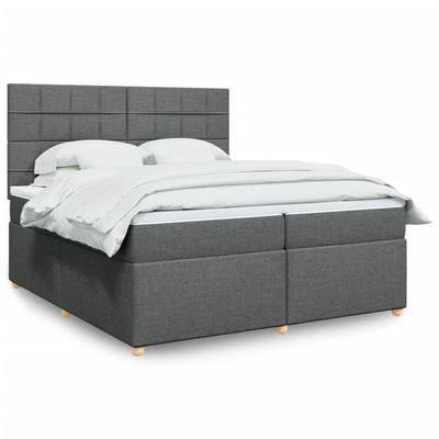 vidaXL Box Spring Bed with Mattress Dark Gray 200 x 200 cm Fabric
