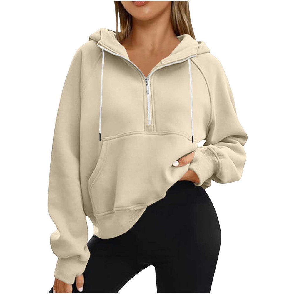 KOG Women's Cotton Hoodie, Solid Color, Warm, Slim Fit, Yellow, Size L