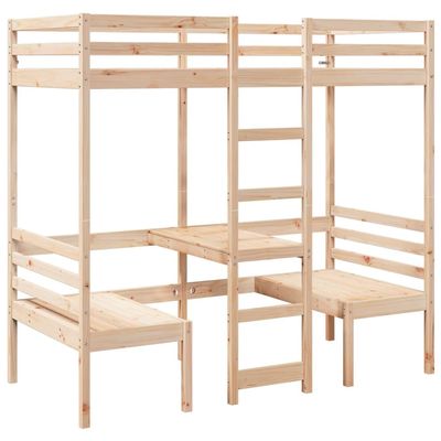 vidaXL Loft Bed with Desk and Chairs 31.5 x 78.7 in Solid Pine