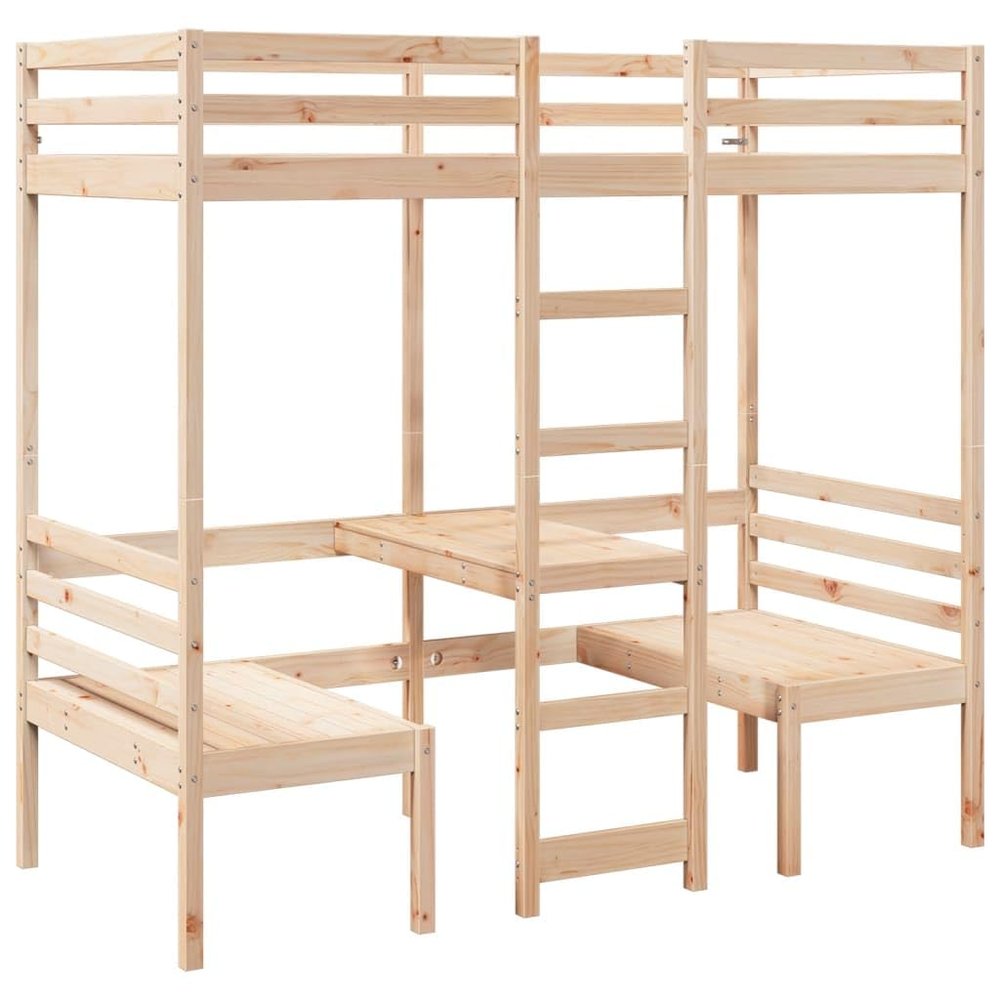 vidaXL Loft Bed with Desk and Chairs 31.5 x 78.7 in Solid Pine