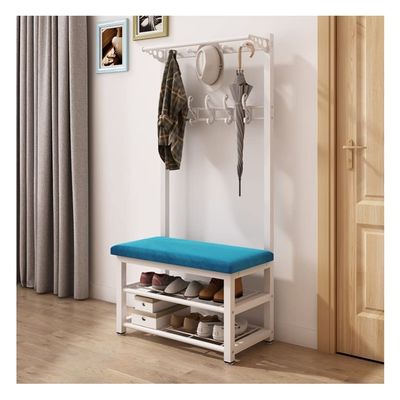 Freestanding Metal Hall Tree with Shoe Bench, 13 Hooks and 2-Tier Shoe Rack