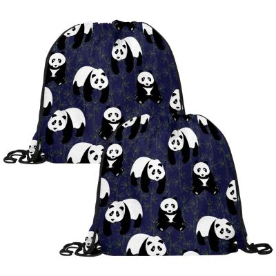 VAPOKF Customizable Polyethylene Drawstring Bags, Cute Panda, 2-Pack, Multicolor, 13.4 x 13.0 in / 34 x 33 cm