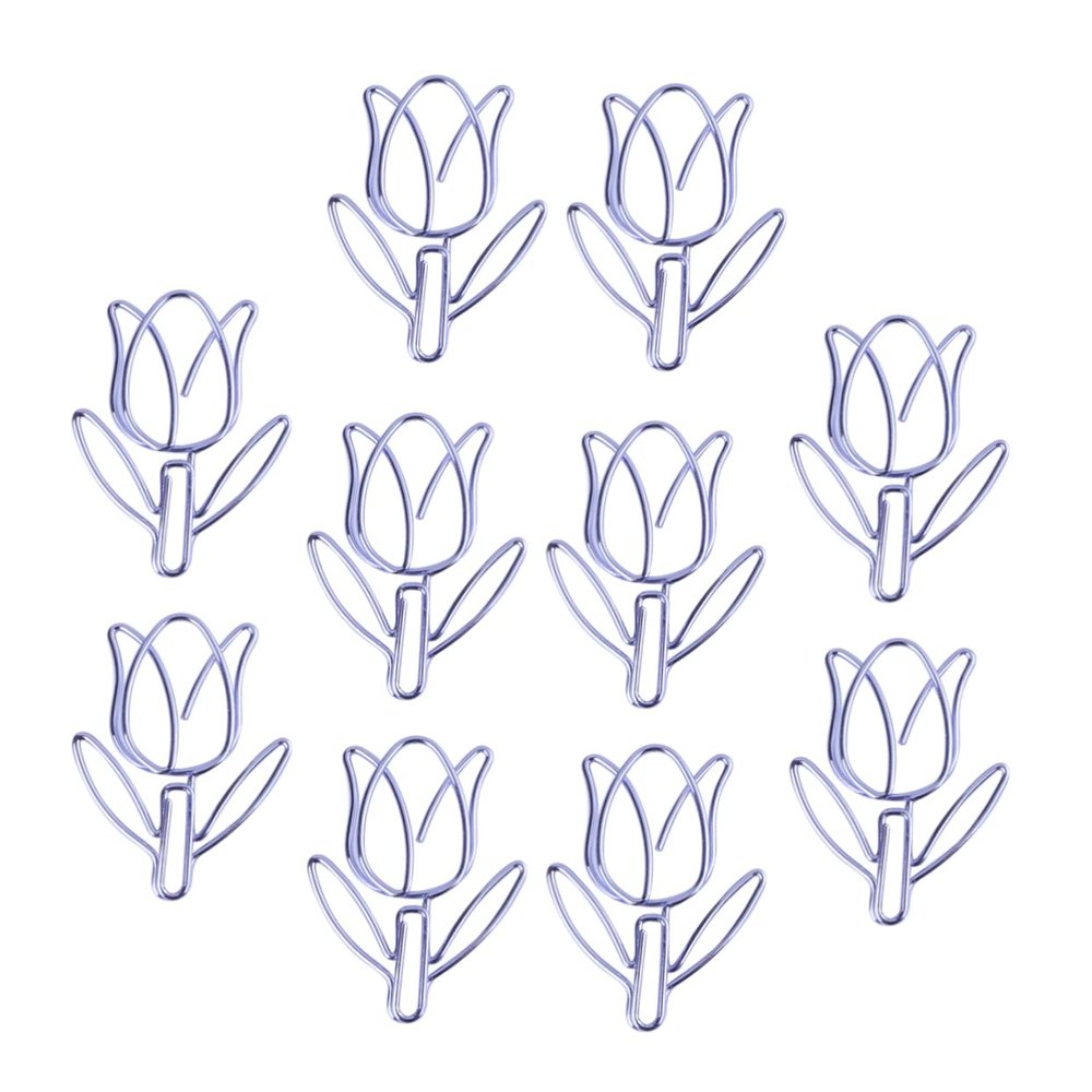 HONMEET 12-Piece Metal Tulip-Shaped Paper Clips, Purple, Creative Bookmarks for Photos or Notes