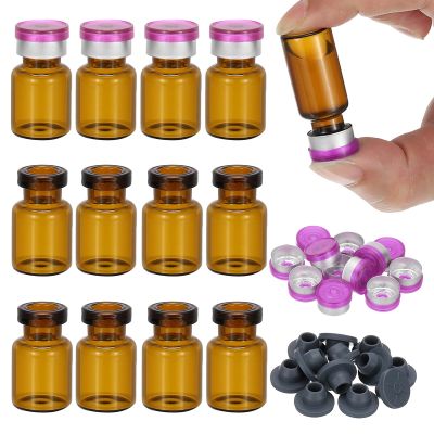 PATIKIL 12-Pack 2 mL Amber Borosilicate Glass Sample Vials with Aluminum-Plastic Caps and Rubber Stoppers, Purple-Silver