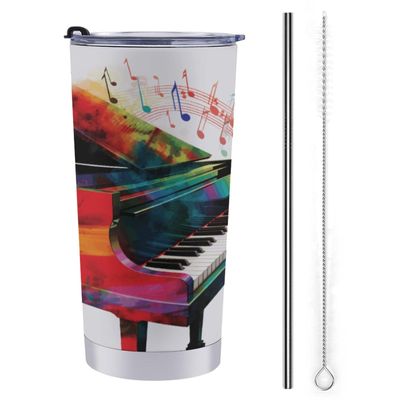 NHYDSPQ Stainless Steel Straw Travel Tumbler with Colorful Piano Keyboard Print