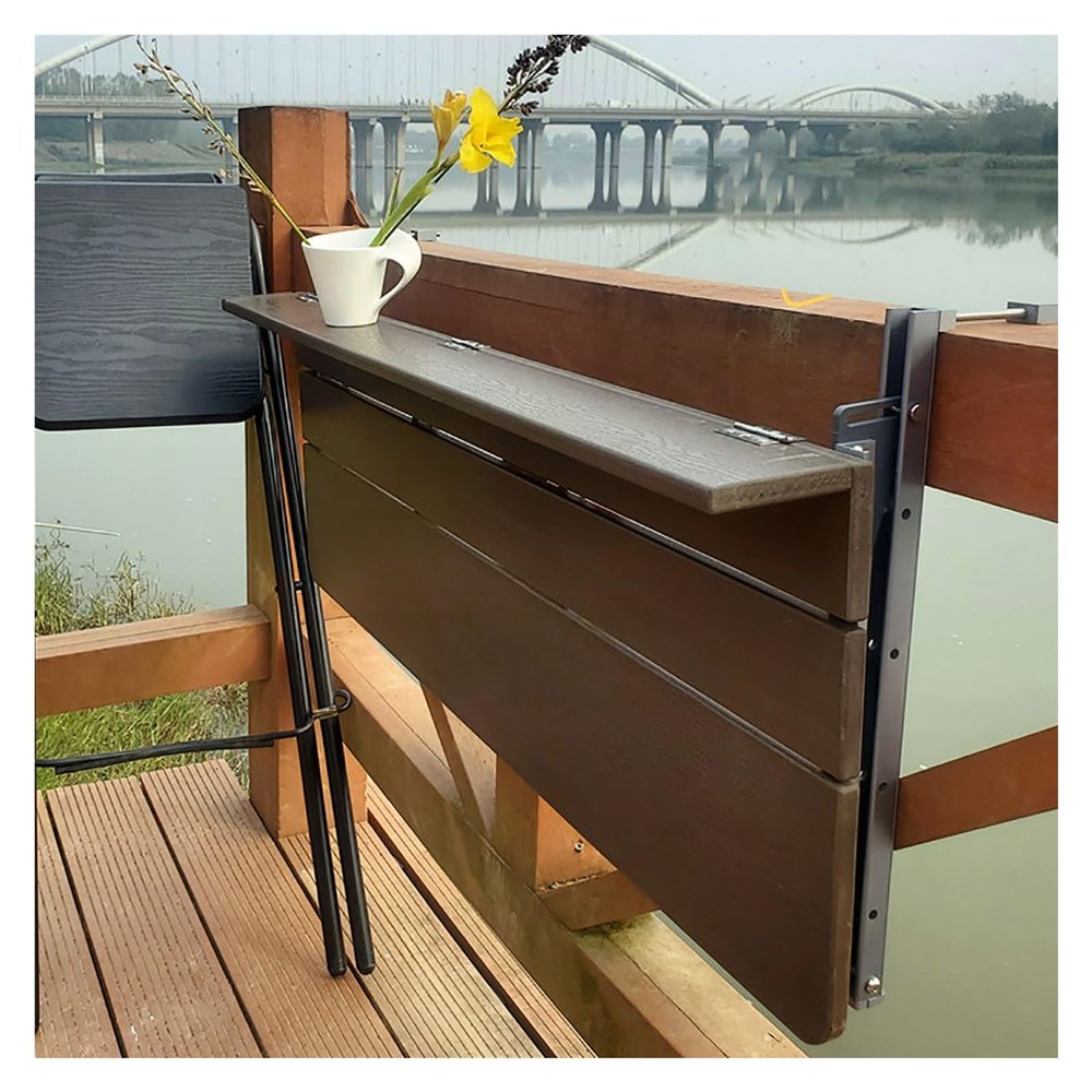 Hanging Balcony Table, Folding Aluminum-Frame Outdoor Table, Height-Adjustable Railing Table, Folding Standing Table for Patios (Size: 37 x 120 cm) (27 x 120 cm)
