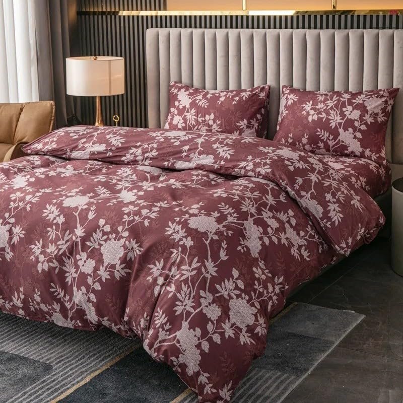 TMMDH 3-Piece Duvet Cover Set, 155 x 200 cm, Red Flower Print