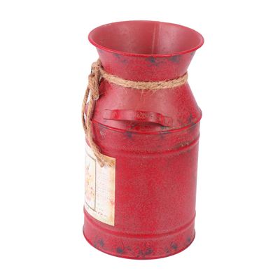 STOBAZA Floor Vase Milk Can, Galvanized Iron, Red, Retro