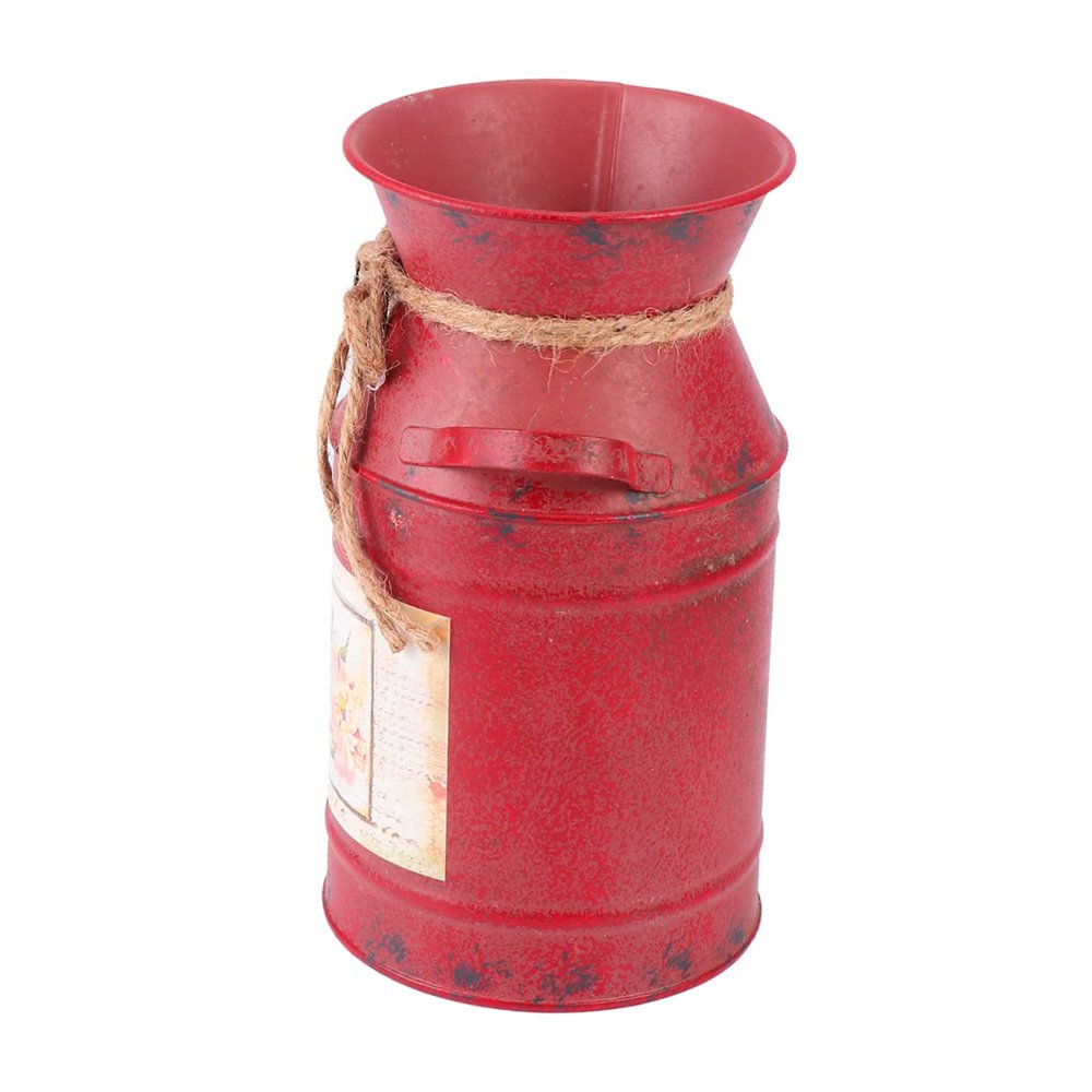 STOBAZA Floor Vase Milk Can, Galvanized Iron, Red, Retro