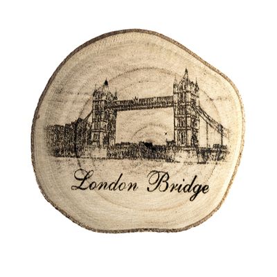 Decorative London Bridge Magnet on Wooden Disc, 6.5 x 7.5 cm (Oriello)