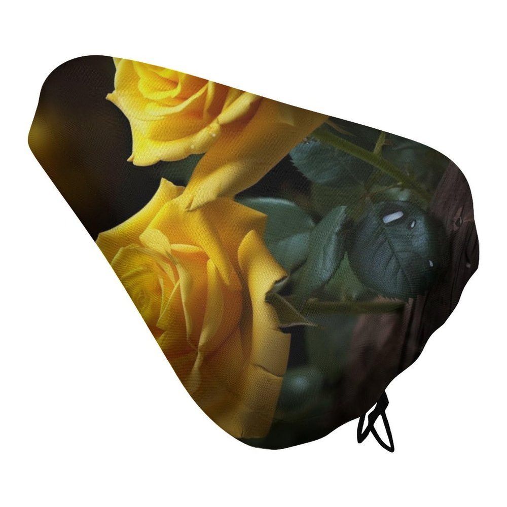 Bicycle Seat Cover with Yellow Roses, Waterproof, Adjustable Drawstring