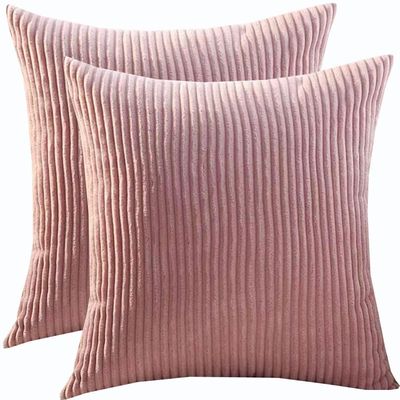 Corduroy Decorative Pillow Covers, 2-Pack, Light Peach, 45 x 45 cm