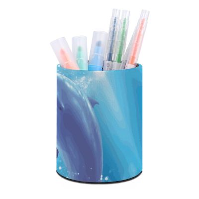 Dwrepo Round Leather Pen Holder with Loving Dolphins