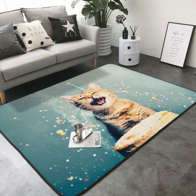 Cake Battle Cat Plush Rug for Living Room, 203 x 147 cm