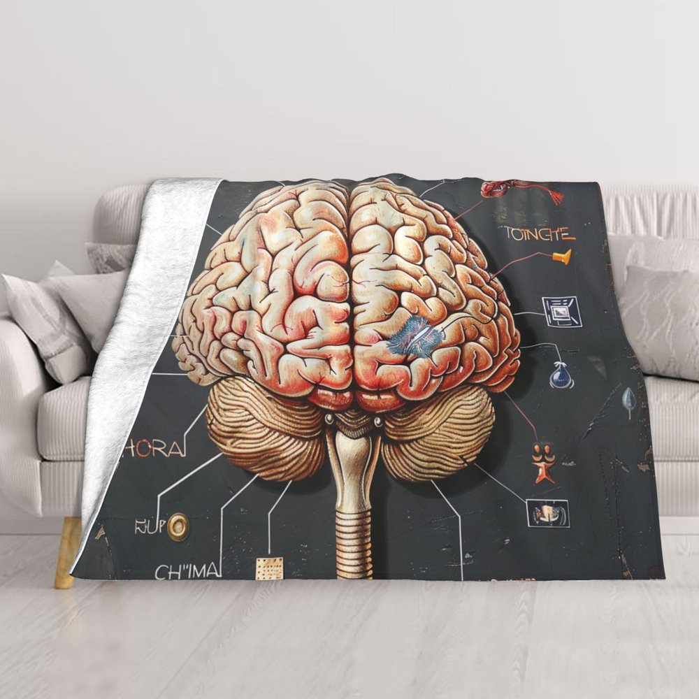 JKSEEPYN Double-Layer Human Brain Print Blanket, Reversible Soft Warm Throw