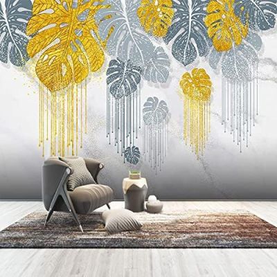 XLMING Stylish Light Luxury Hand-Painted Botanical Leaves 3D Wallpaper, 200 x 140 cm