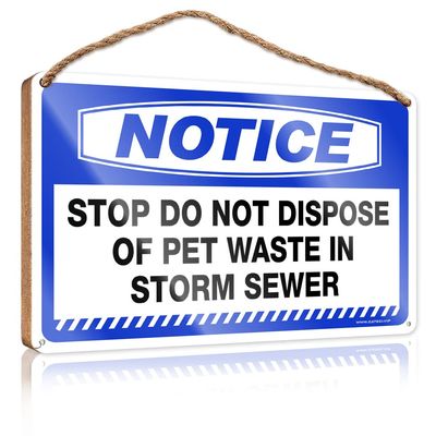 PITFS Winter Home Decor Sign, "Stop: Do Not Dispose of Pet Waste in Storm Sewer," Wooden Hanging Sign, 23 x 35 cm