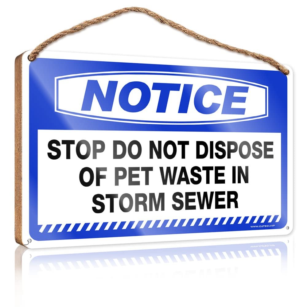 PITFS Winter Home Decor Sign, "Stop: Do Not Dispose of Pet Waste in Storm Sewer," Wooden Hanging Sign, 23 x 35 cm