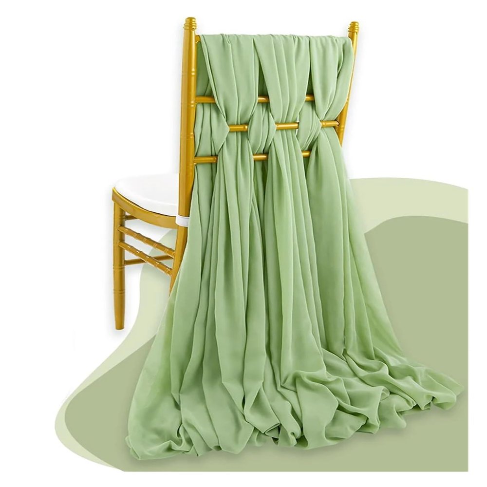 XIAOLZSL 10-Piece Chiffon Chair Sashes for Weddings, Parties, Banquets and Events, 30 x 180 cm, Sage Green