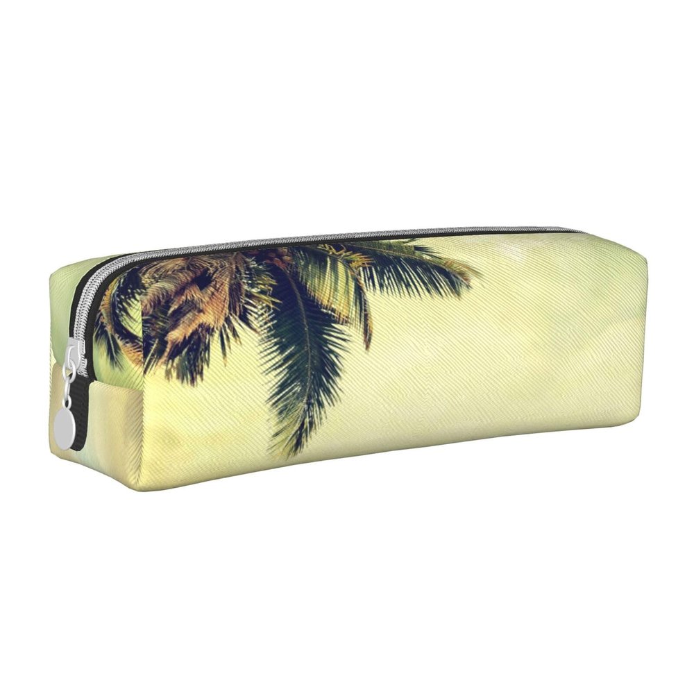 Aminnu Palm Tree Rocky Shore Pencil Case, Durable Zipper Case, White, One Size