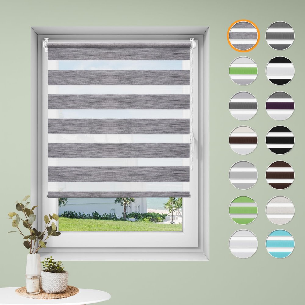Sanfree Double Roller Blind, No-Drill Clamp Mount, Marble Gray, W90 x H220 cm, Fabric Width 86 cm