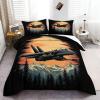 Premium Microfiber Bedding Set, 180 x 200 cm, Retro-Style Jet Airplane, Pine Forest and Sunset, with 80 x 80 cm Pillowcases view 1