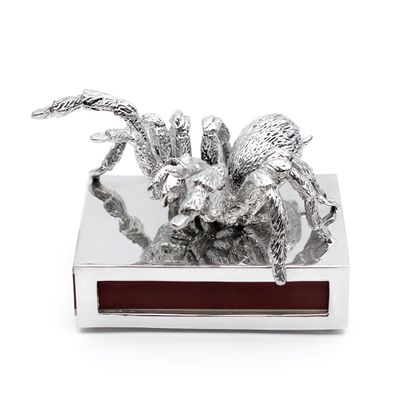 Brillibrum Elegant Tin Matchbox Holder with Tarantula Figure and Custom Engraving