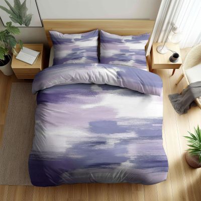 Doodle Lilac 3-Piece Bedding Set, 180 x 200 cm, Gray Microfiber with 2 Pillowcases