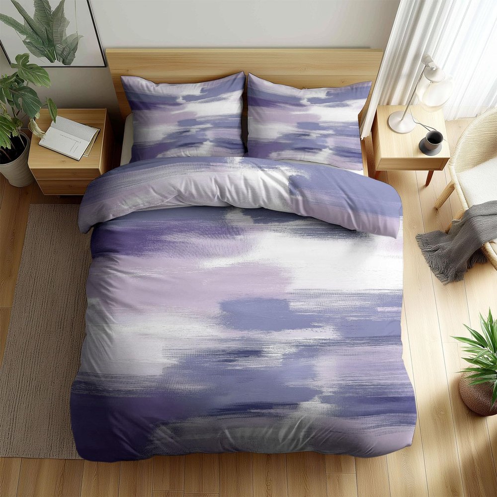 Doodle Lilac 3-Piece Bedding Set, 180 x 200 cm, Gray Microfiber with 2 Pillowcases
