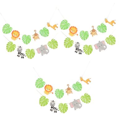 Amosfun 3-Piece Jungle Animal Birthday Banner Set