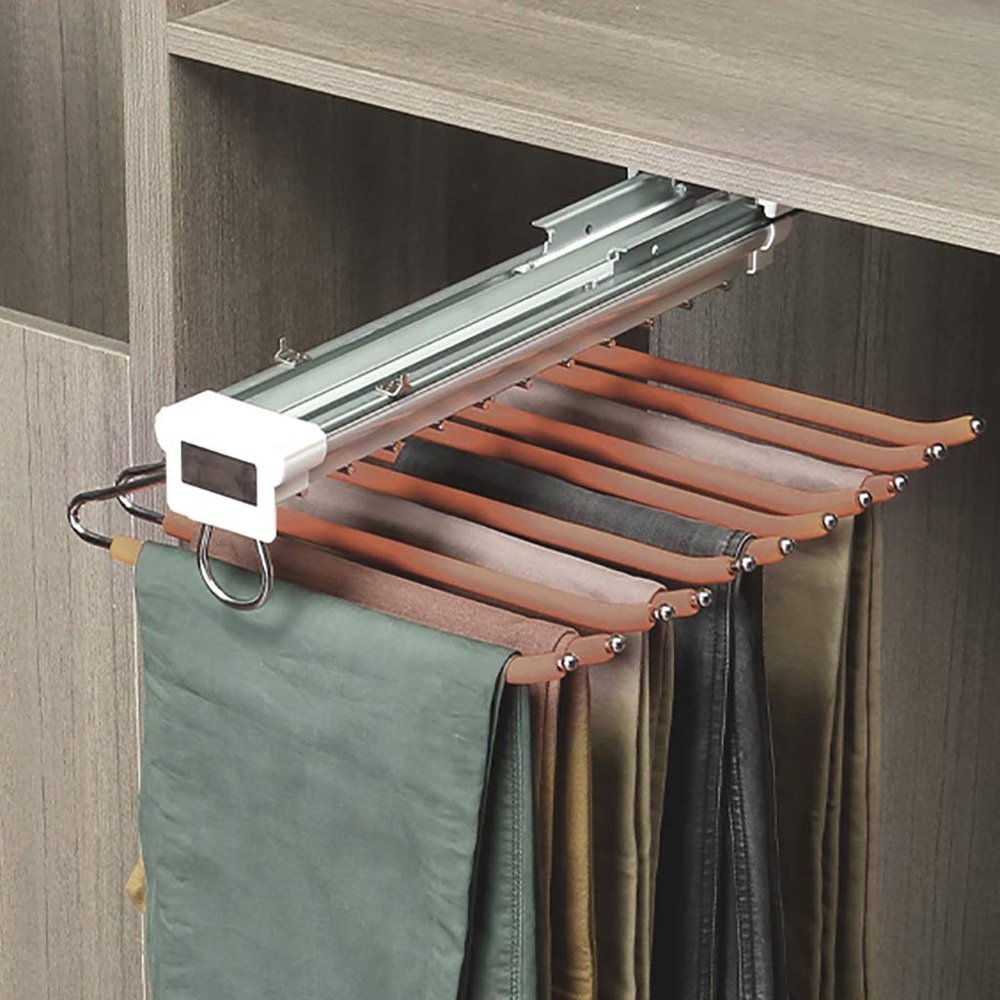 Pull-Out Pants Hanger, Left-Mounted Sliding Trouser Rack