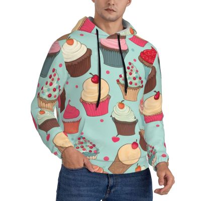 JEKYDOSD Men's Cupcake-Pattern Hoodie, Black, Medium