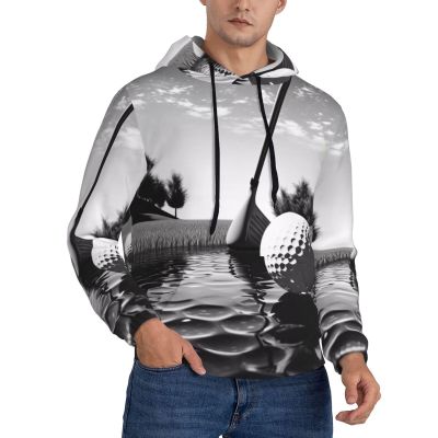 JEKYDOSD Men's Golf Print Hoodie, Comfortable Stylish Polyester-Spandex Hooded Sweatshirt, Black and White, Black, Small